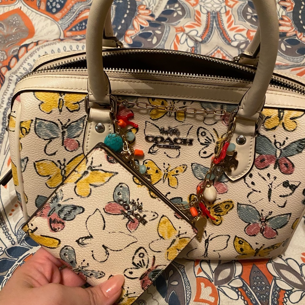 Coach Multicolor Butterfly Print Satchel and Wallet